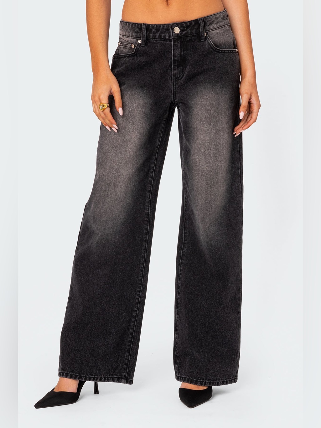 Edikted Magda New Xs Leg High-Rise Jeans In Washed Black
